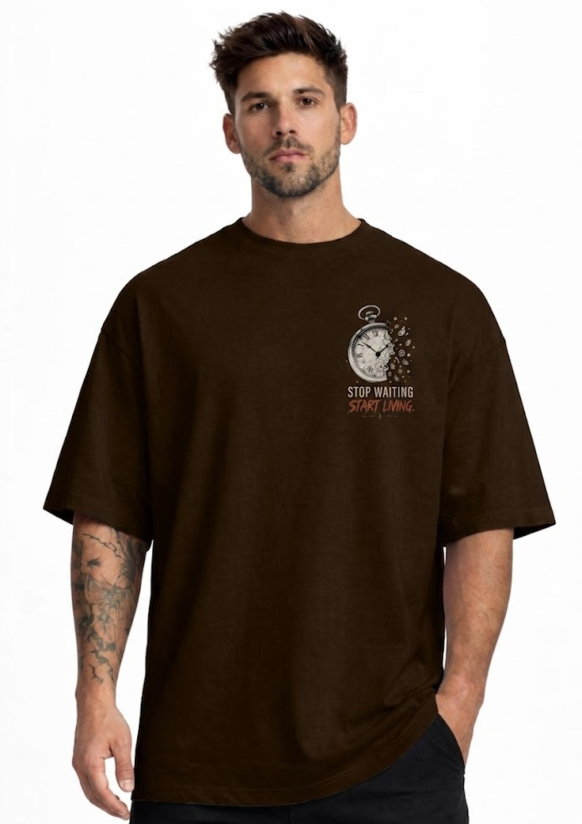 Stop Waiting Start Living Graphic Oversized T-Shirt | 220 GSM | 100% Cotton