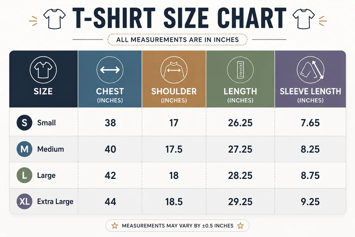 Regular T-shirt size chart