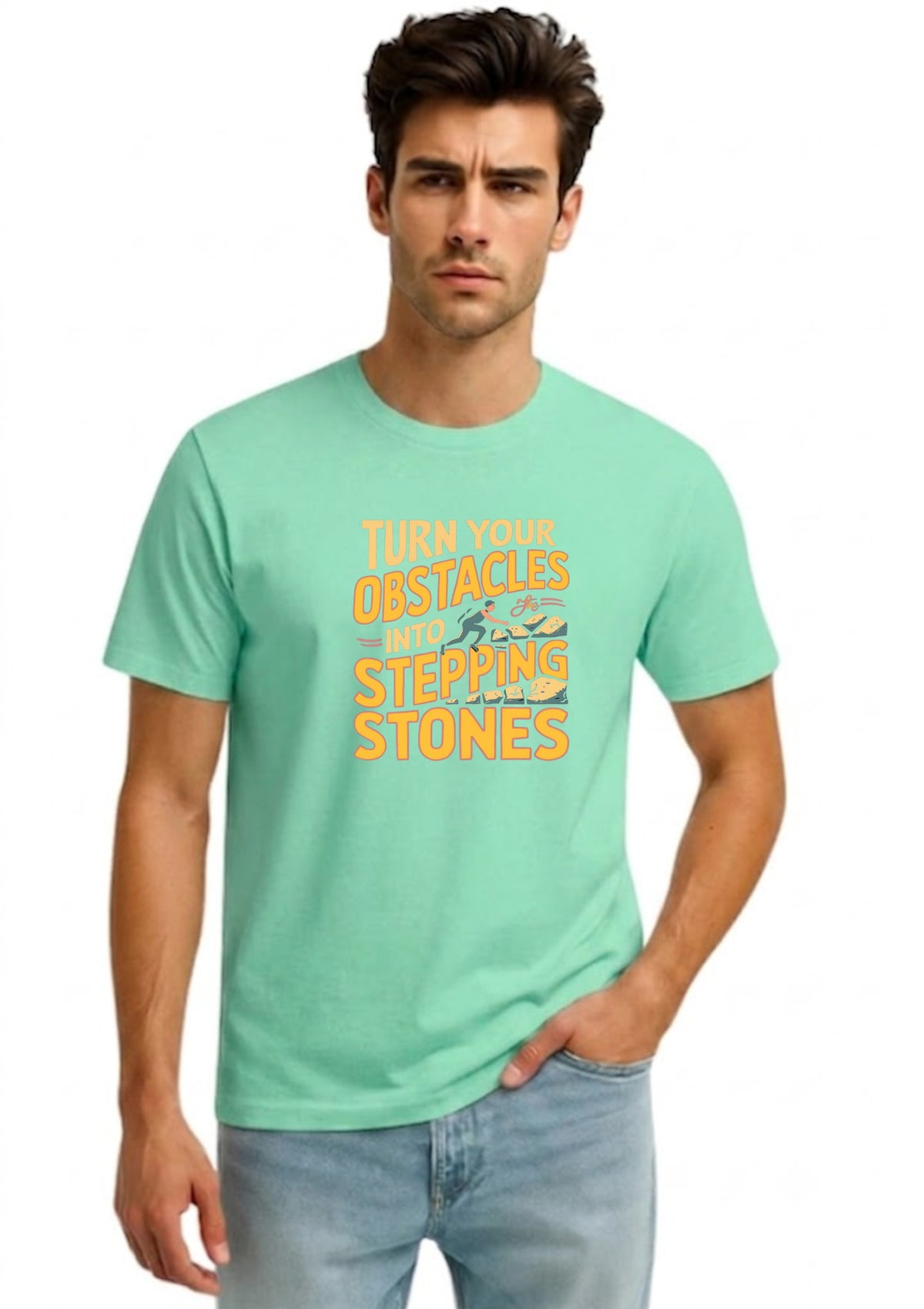 Turn Your Obstacles Into Stepping Stones Regular T-Shirt | 180 GSM | 100% Cotton