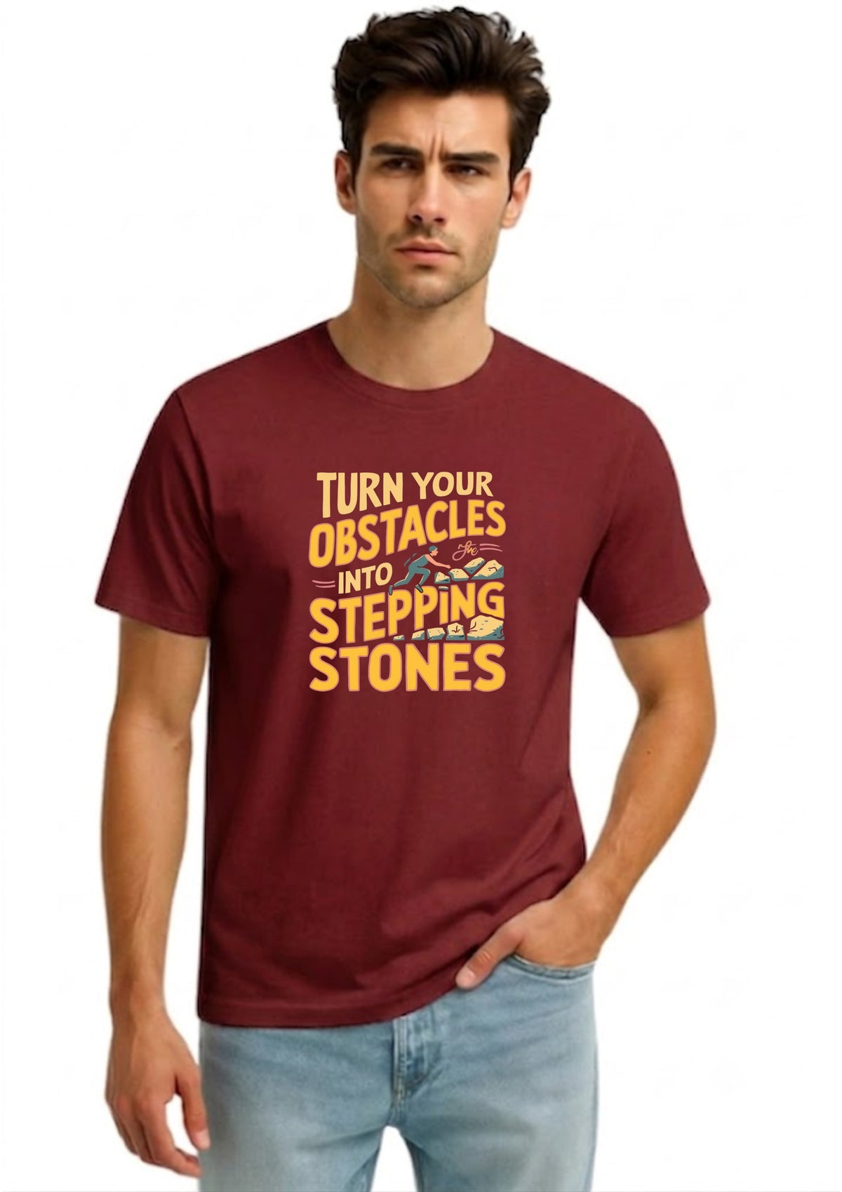 Turn Your Obstacles Into Stepping Stones Regular T-Shirt | 180 GSM | 100% Cotton