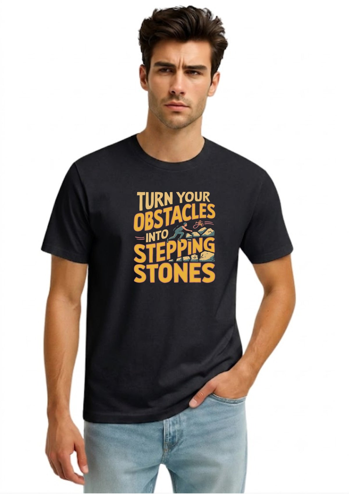 Turn Your Obstacles Into Stepping Stones Regular T-Shirt | 180 GSM | 100% Cotton