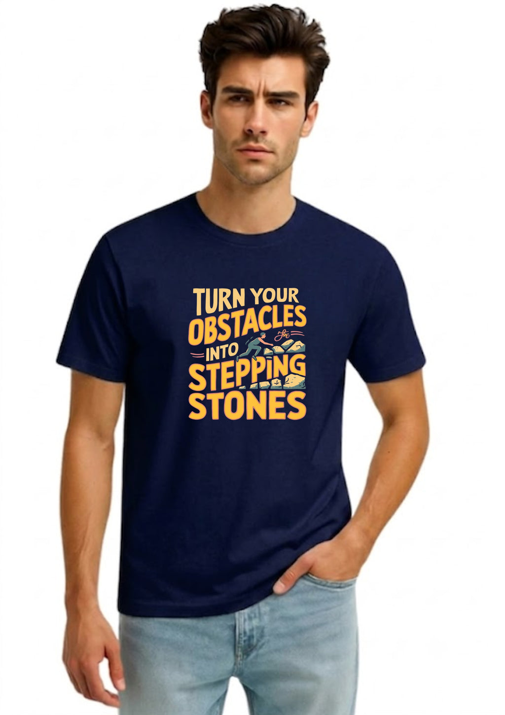Turn Your Obstacles Into Stepping Stones Regular T-Shirt | 180 GSM | 100% Cotton