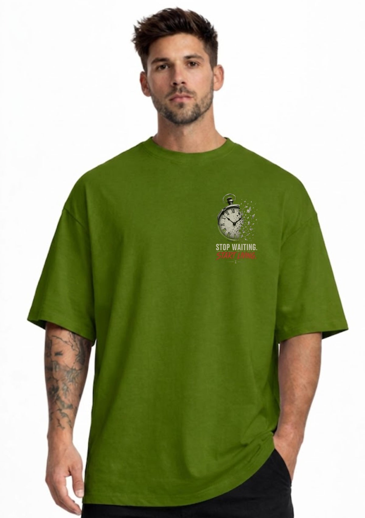 Stop Waiting Start Living Graphic Oversized T-Shirt | 220 GSM | 100% Cotton