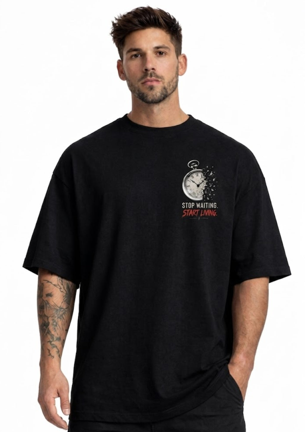 Stop Waiting Start Living Graphic Oversized T-Shirt | 220 GSM | 100% Cotton