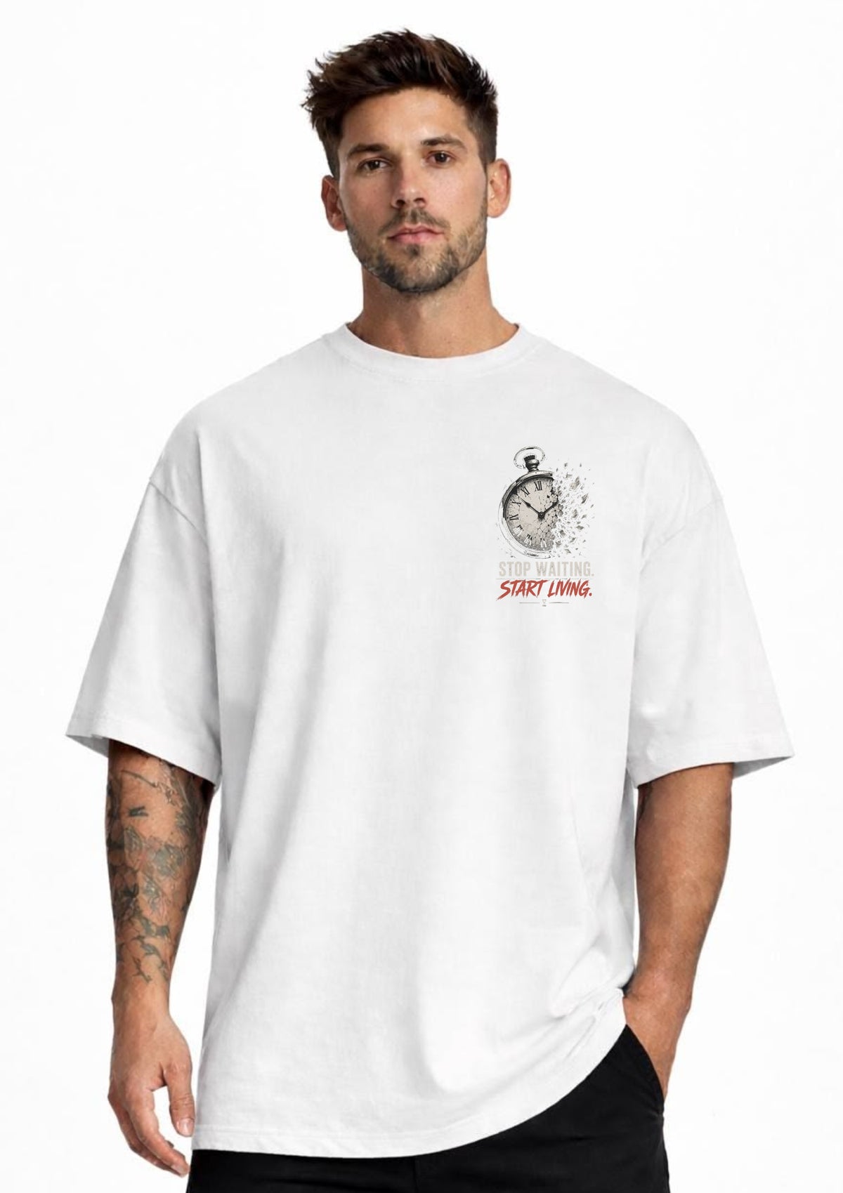 Stop Waiting Start Living Graphic Oversized T-Shirt | 220 GSM | 100% Cotton